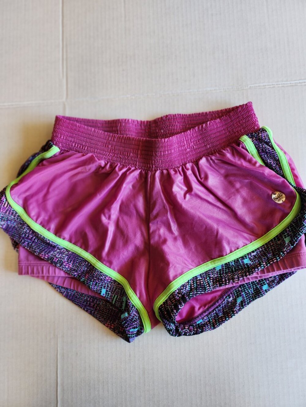 Alto Giro Brazil Athletic Layered Running Shorts Purple Neon Green Trim Size S - Picture 2 of 13